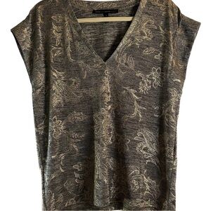 White House Black Market Metallic Floral Print V-Neck Top Small
